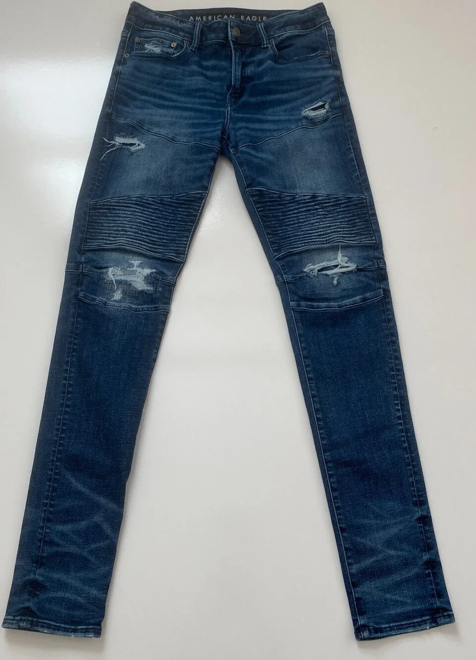 American Eagle AirFlex+ Men's Jeans 32x32 Distressed Moto Biker Slim Stretch